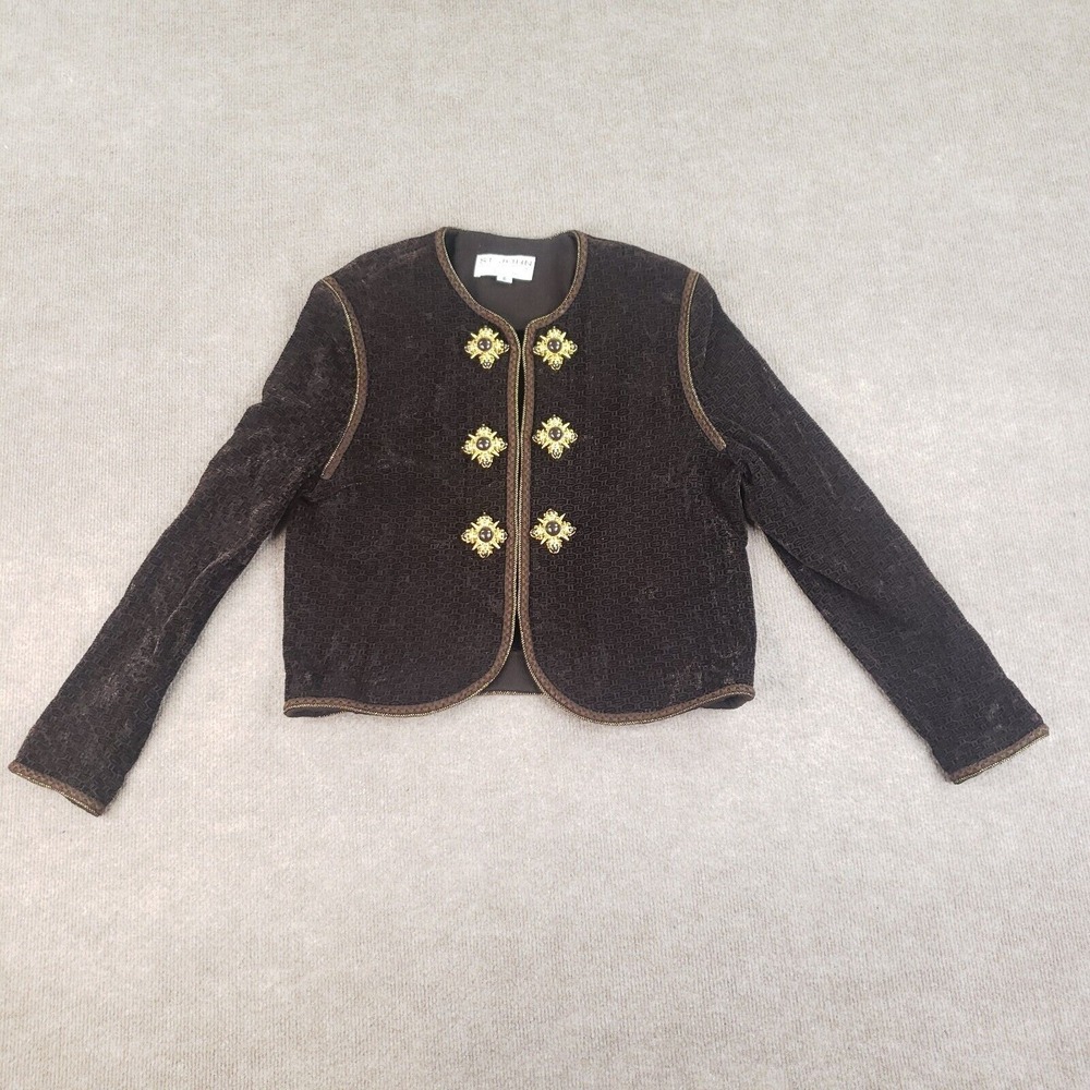 St. John Collection‎ Skirt Jacket Set Women 12 Brown Gold Button Luxury 2 Piece - Picture 2 of 16